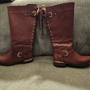 Torrid Burgundy Lace-Up Knee-High Boots